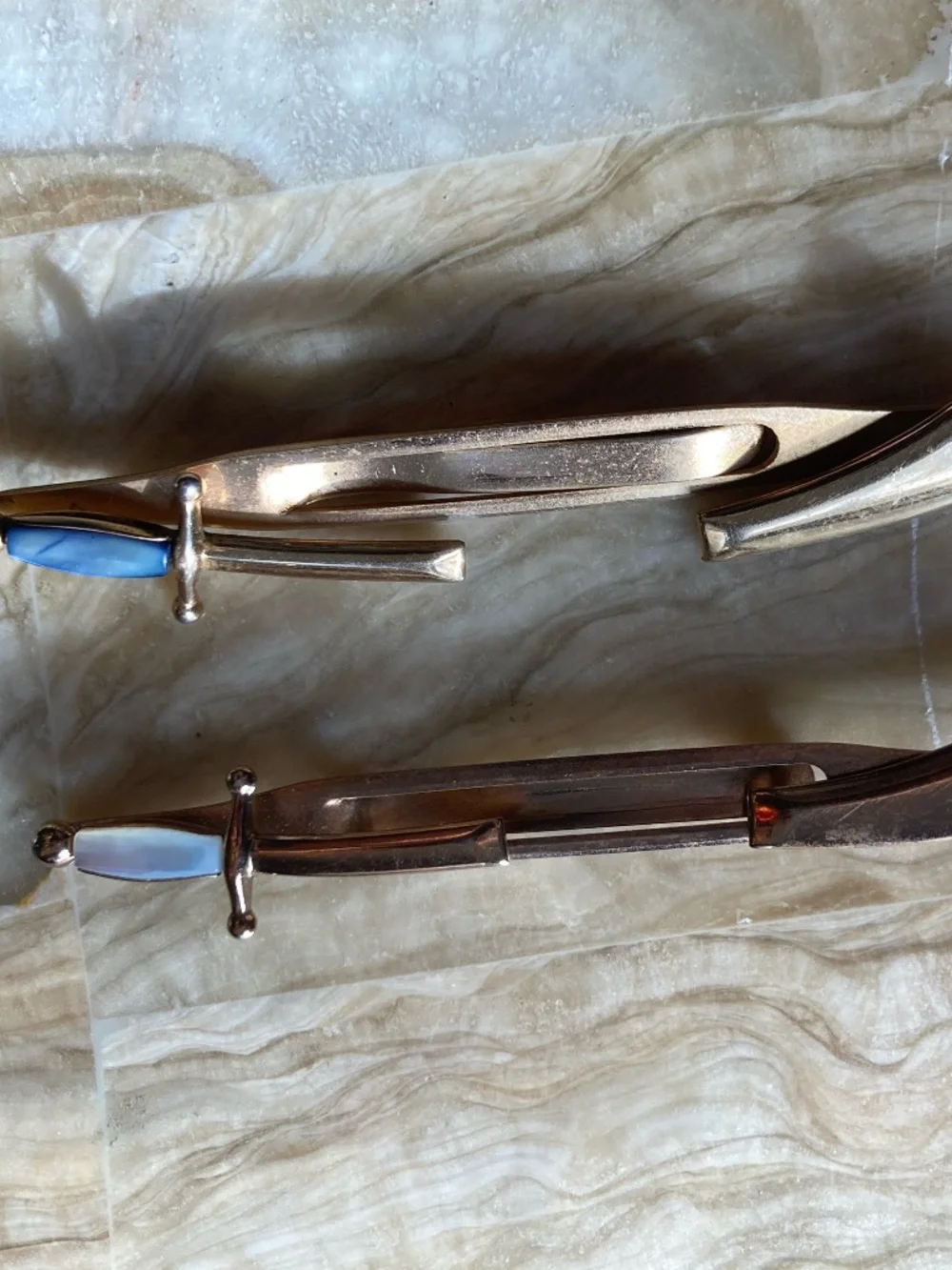 Vintage Swank Cutlass Sword Tie Clips Lot of 2 Gold Tone Pearl Handles MCM